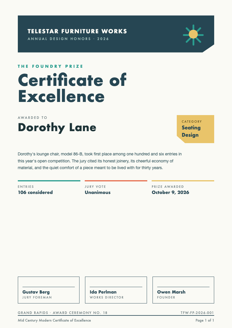 Mid century modern certificate